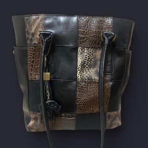 Faux leather patchwork bag